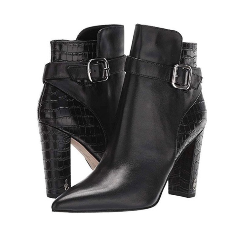 Sam Edelman – Black Rita Leather Embossed Croc Ankle Bootie Size 5.5